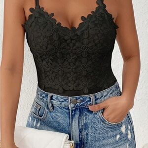 Floral Lace Black Bodysuit